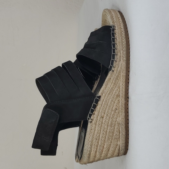 Eileen Fisher Largo Black Suede Espadrille Wedge Sandals size 8.5 - Picture 4 of 14